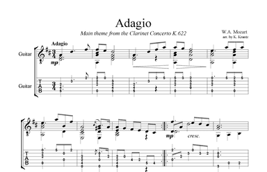 Adagio from the clarinet concerto (theme) easy guitar solo (+TAB) (arr. K. Krantz)