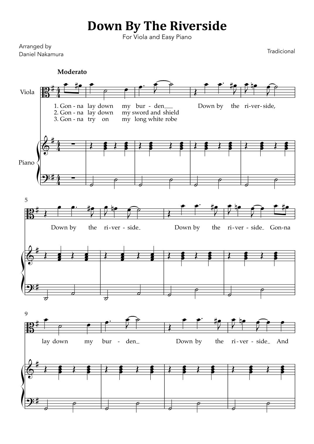 Down By The Riverside (For Viola Solo and Easy Piano) (arr. Daniel Nakamura)