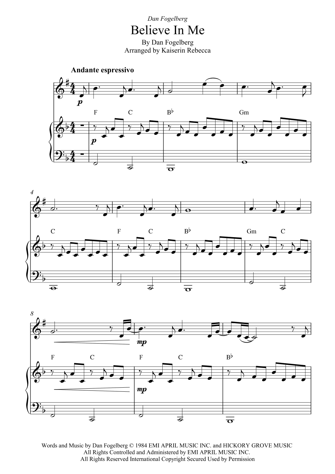 Believe In Me (arr. Kaiserin Rebecca)