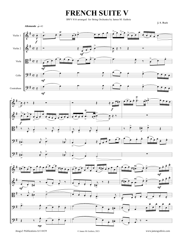 BACH: French Suite No. 5 BWV 816 for String Orchestra (arr. James M. Guthrie)