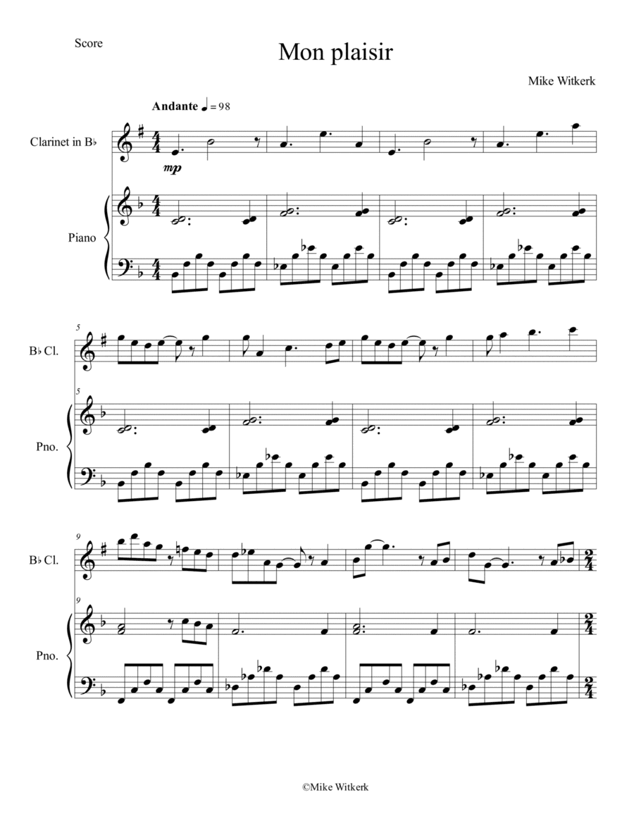 Mike Witkerk - Mon plaisir (Bb Clarinet and Piano)
