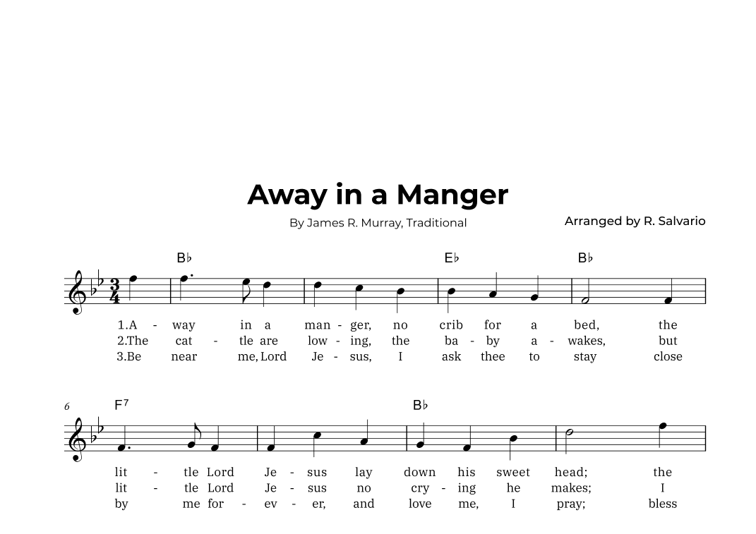 Away in a Manger (Key of B-Flat Major) (arr. R. Salvario)