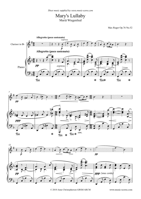 Mary's Lullaby, or Maria Wiegenlied - Clarinet and Piano (arr. Anne L Christopherson GRSM ARCM)