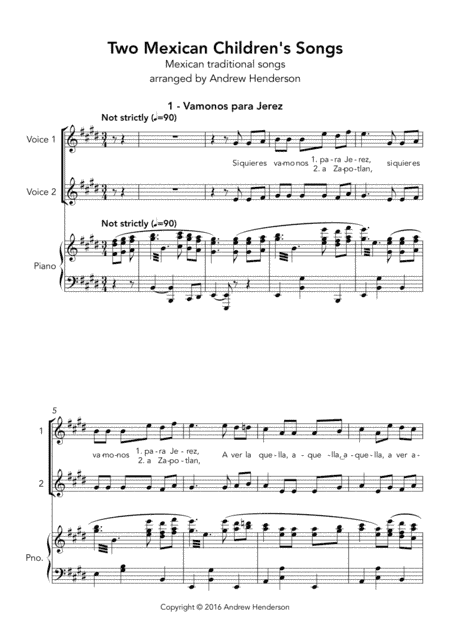 Two Mexican children's songs (vocal duet and piano) (arr. Andrew Henderson)