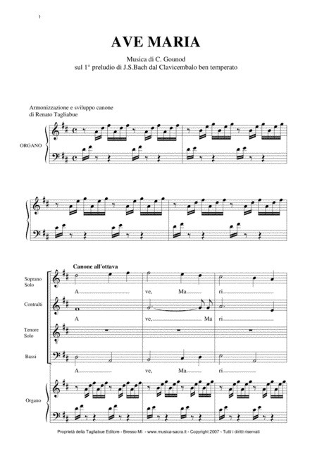 AVE MARIA by Gounod - Arr. in canon for SATB Choir and piano/Organ (arr. Renato Tagliabue)