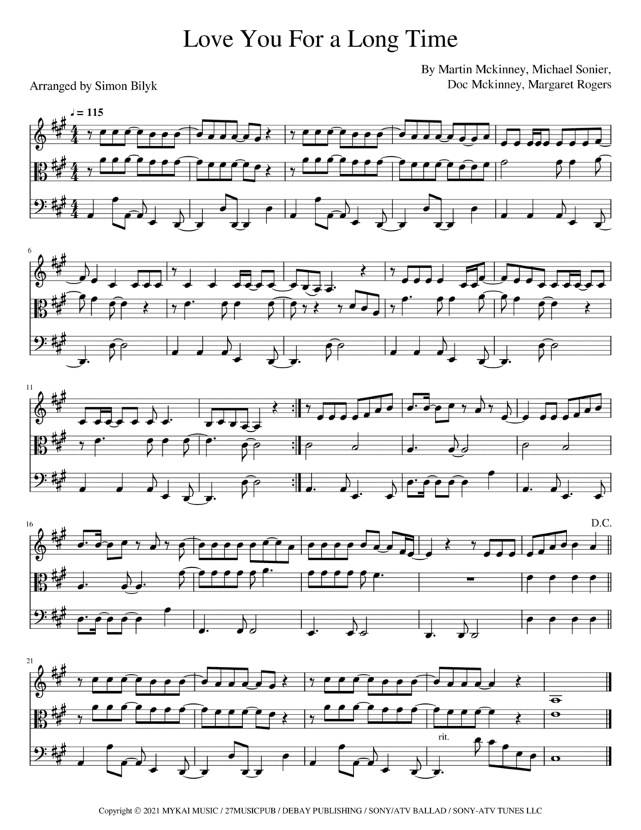 Love You For A Long Time (arr. Simon Bilyk)