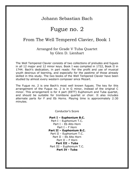 Fugue no. 2 (Tuba Quartet) (arr. Glen D. Lienhart)