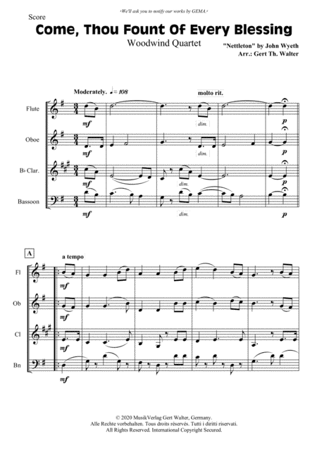 Come, Thou Fount Of Every Blessing (arr. Gert Th. Walter)