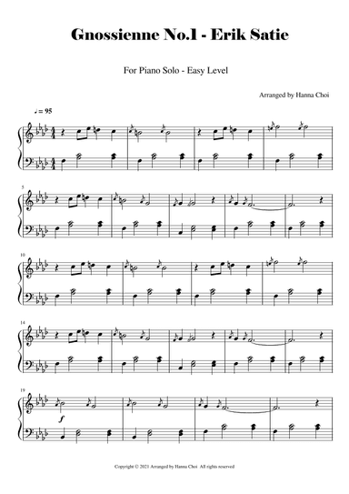 Gnossienne No.1 - Erik Satie [for Piano/Easy Arrangement] (arr. Hanna Choi)
