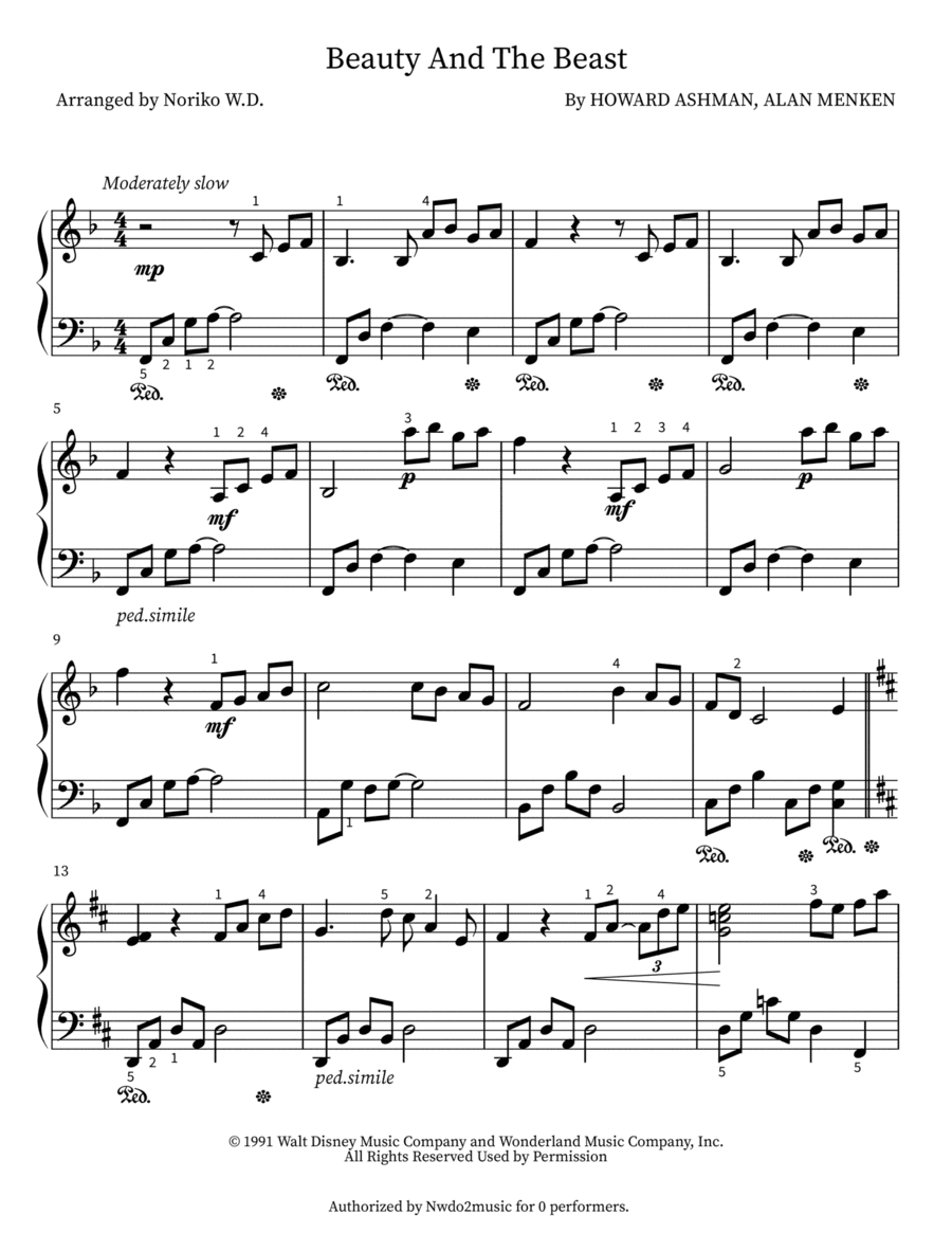 Beauty And The Beast (arr. Noriko W.D.)