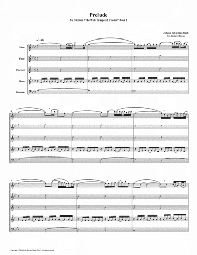Prelude 10 from Well-Tempered Clavier, Book 1 (Woodwind Quintet) (arr. Richard Byrnes)
