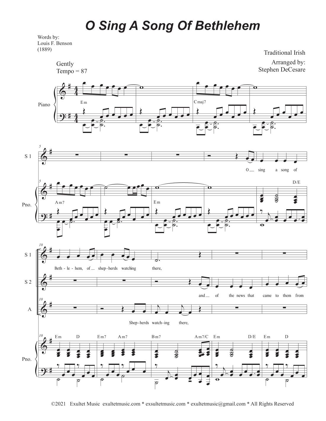 O Sing A Song Of Bethlehem (Vocal Trio - (SSA) (arr. Stephen DeCesare)