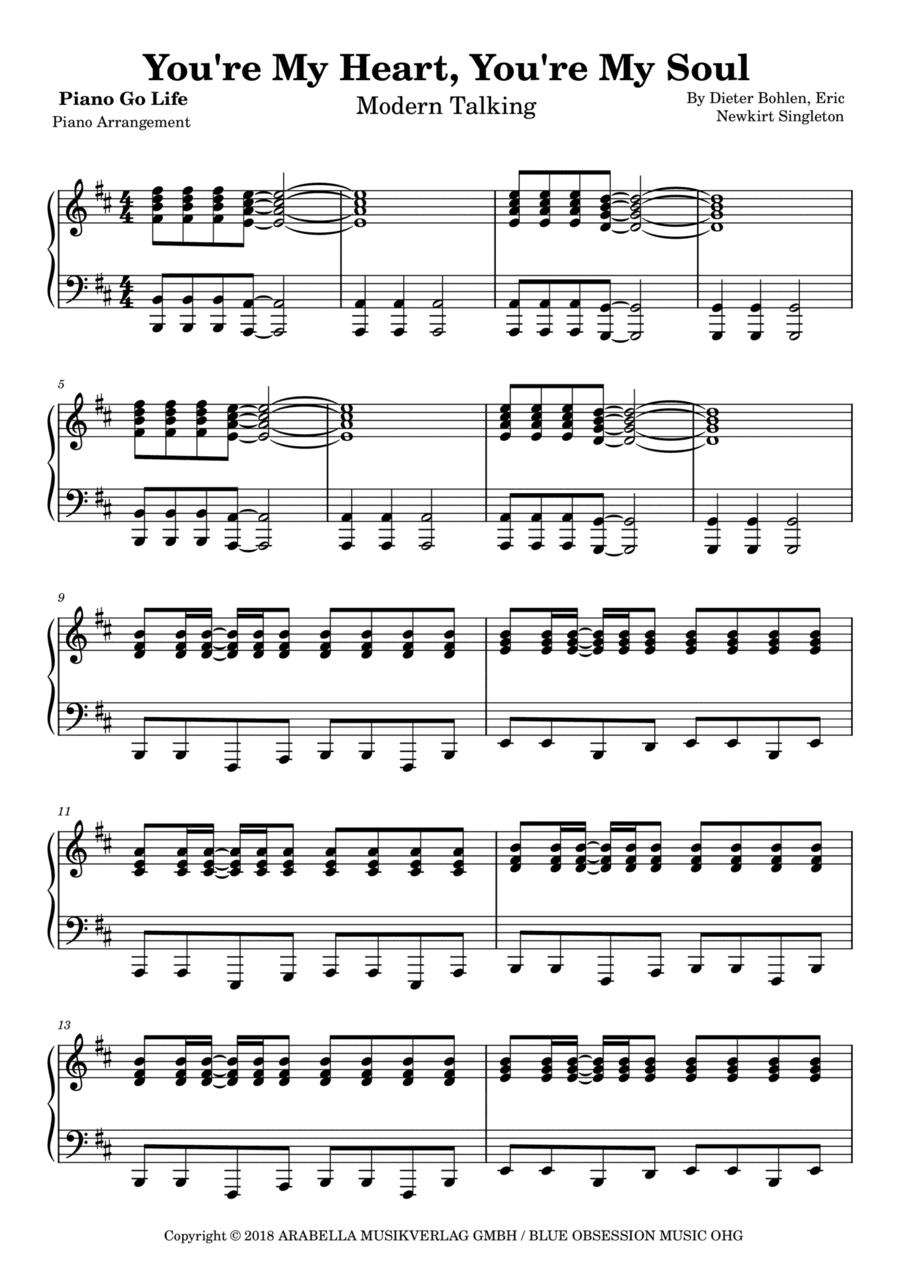 You're My Heart, You're My Soul - Mix 98 (arr. Piano Go Life)