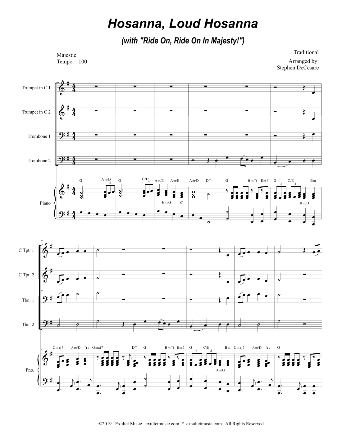 Hosanna, Loud Hosanna (with "Ride On, Ride On In Majesty!") (Brass Quartet and Piano - Alternate) (arr. Stephen DeCesare)