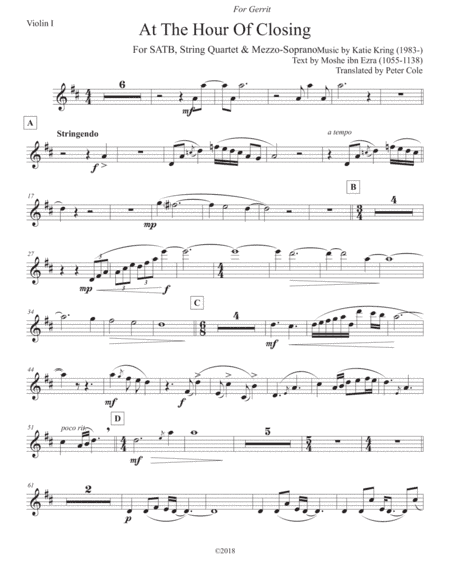 At The Hour of Closing - String Quartet Parts