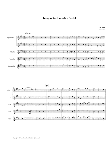 Jesu, meine Freude - Part 4, by J.S. Bach for Saxophone Quintet (arr. Richard Byrnes)