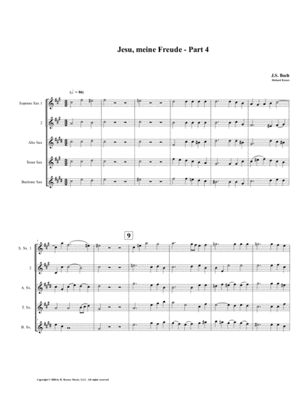 Jesu, meine Freude - Part 4, by J.S. Bach for Saxophone Quintet (arr. Richard Byrnes)