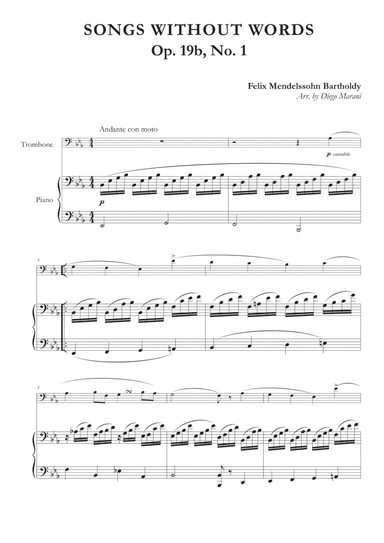 Song Without Words Op. 19 No. 1 for Trombone and Piano (arr. Diego Marani)