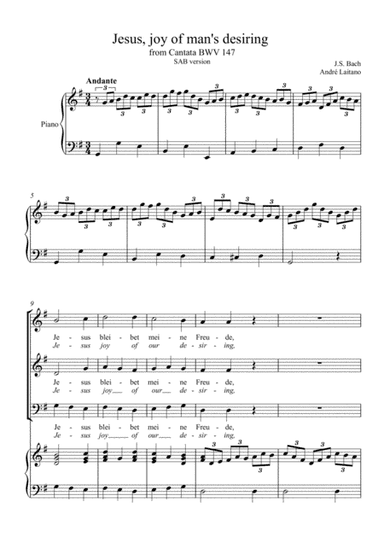 Johann Sebastian Bach - Jesus, joy of man's desiring (SAB Choir + Easy Piano ) (arr. André Laitano)