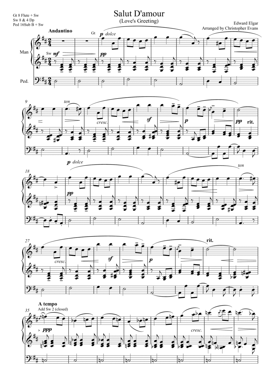 Salut D'amour (Song of Love) arranged for Organ Solo (arr. Christopher Evans)
