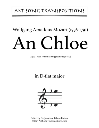 MOZART: An Chloe, K. 524 (transposed to D-flat major) (arr. ArtSongTranspositions.com)