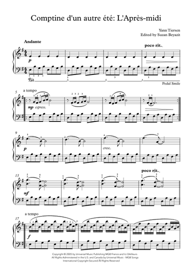 Comptine D'un Autre Été: L'après-midi (arr. Suzan Beyazit)