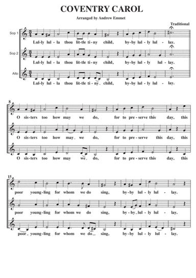 Coventry Carol A Cappella SSA (arr. Andrew Emmet)