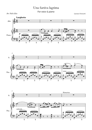 Una Furtiva Lagrima (For contralto in Am) (arr. Pedro Cohen)