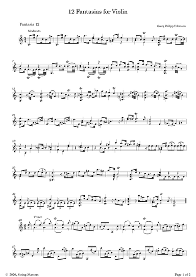 Telemann 12 Fantasias for Solo Violin, No 12 (arr. String Masters)