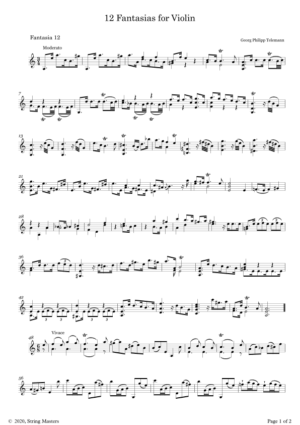 Telemann 12 Fantasias for Solo Violin, No 12 (arr. String Masters)