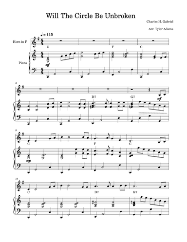 Will The Circle Be Unbroken (French Horn Solo with Piano) (arr. Tyler Adams)