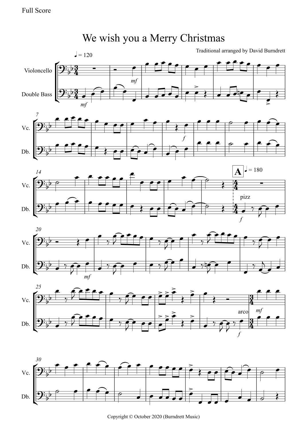 We Wish You a Merry Christmas for Cello and Double Bass Duet (arr. David Burndrett)