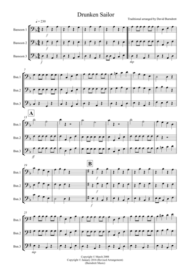 Drunken Sailor for Bassoon Trio (arr. David Burndrett)
