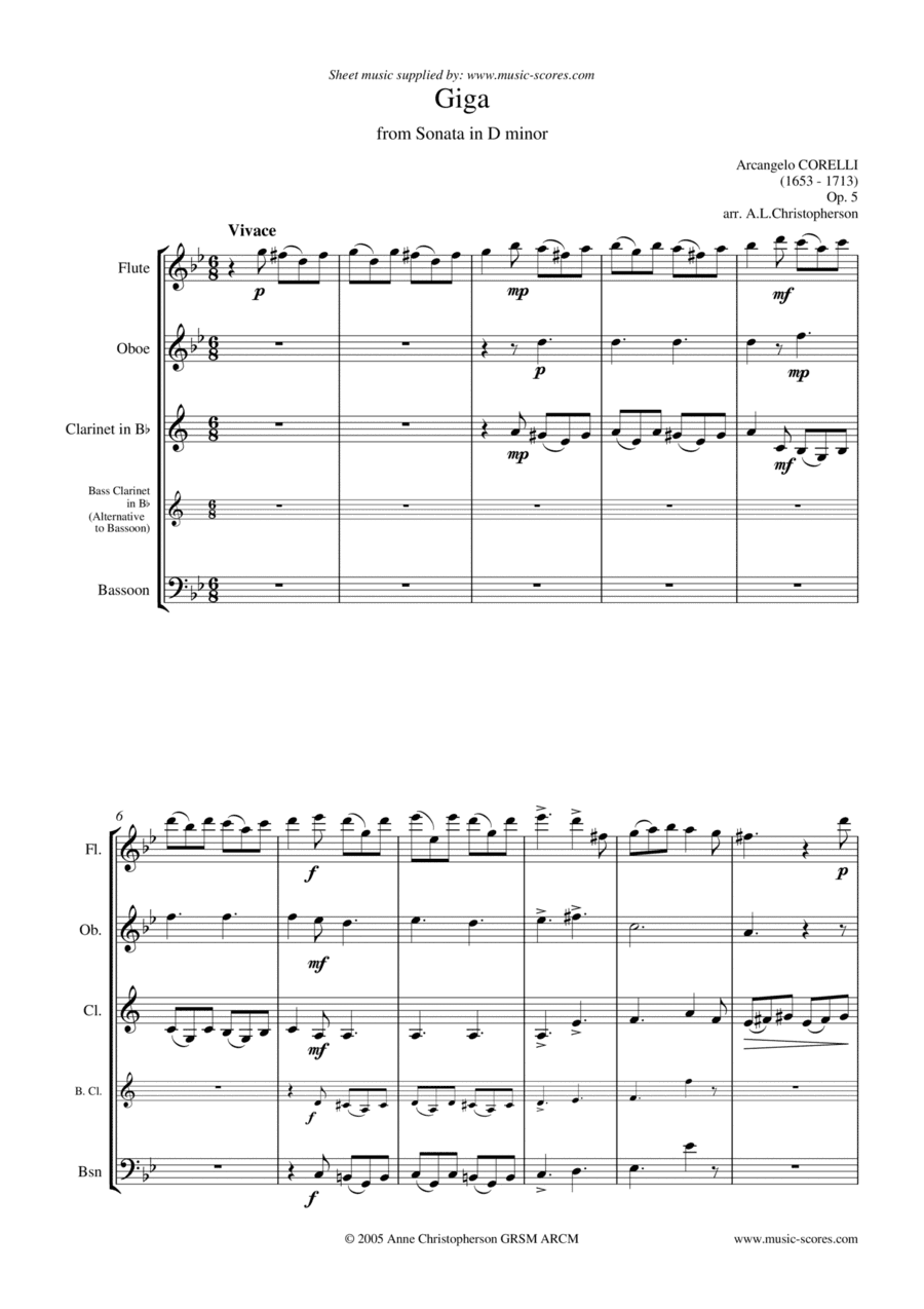 Giga from Corelli Sonata in D minor: Wind Quartet (arr. Anne L Christopherson GRSM ARCM)