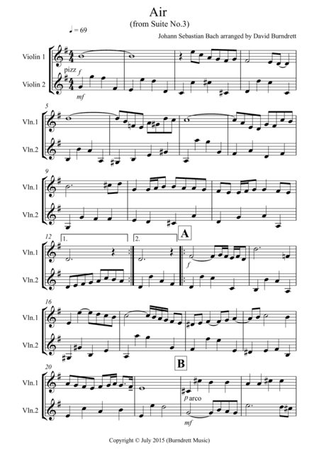 Air on a G String for Violin Duet (arr. David Burndrett)
