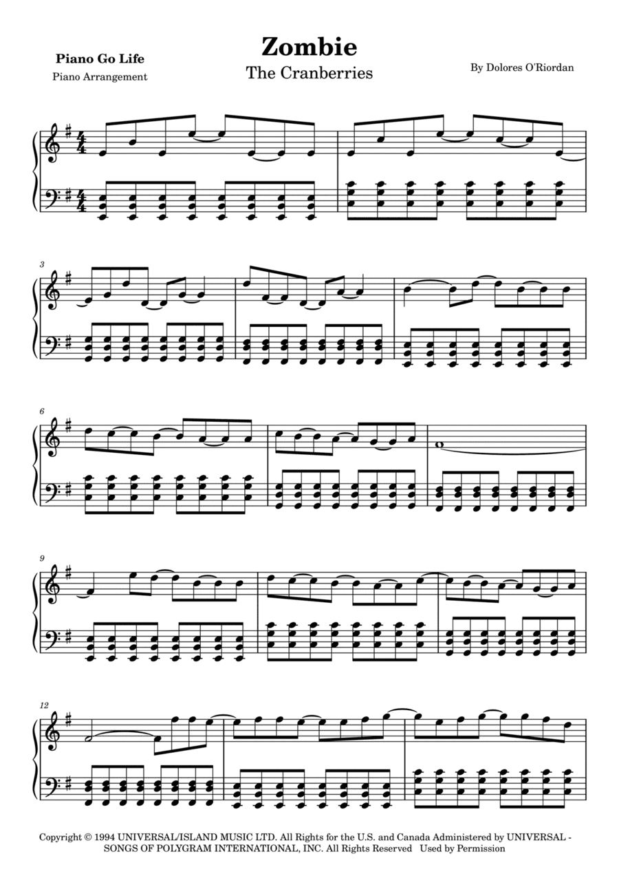 Zombie (arr. Piano Go Life)