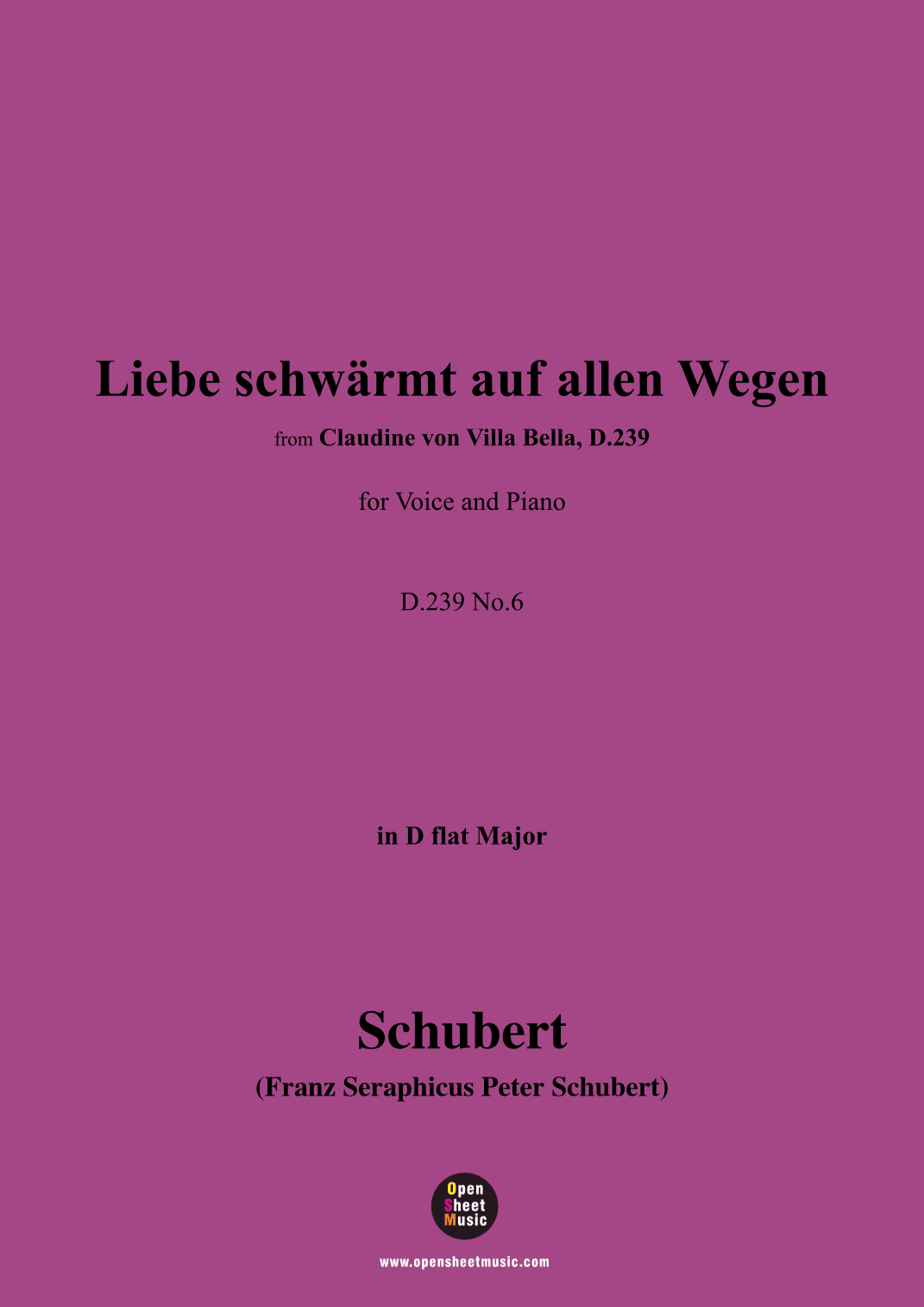 Schubert-Liebe schwärmt auf allen Wegen,in D flat Major (arr. OSM Press)