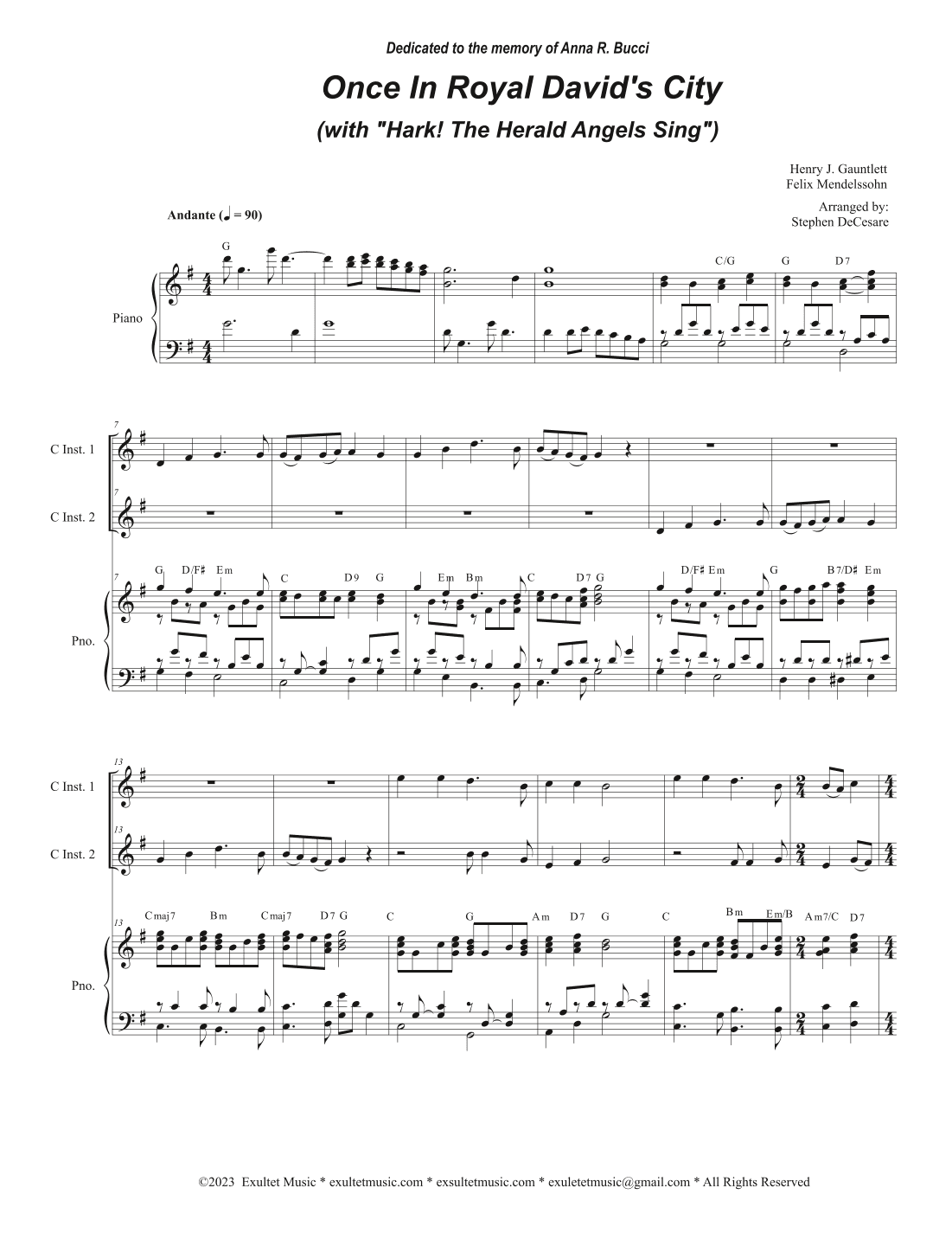 Once In Royal David's City (with "Hark! The Herald Angels Sing") (Duet for C-Instruments) (arr. Stephen DeCesare)
