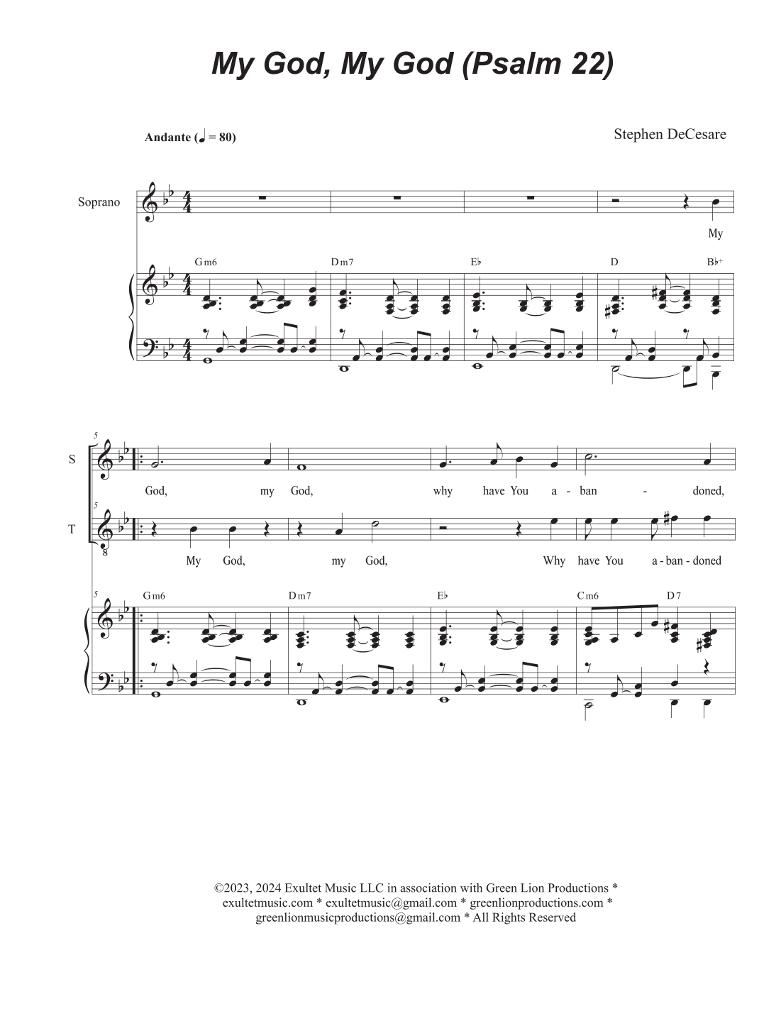 My God, My God (Psalm 22) (Duet for Soprano and Tenor solo)