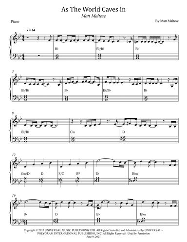 As The World Caves In (arr. Wesley S. SIlva)