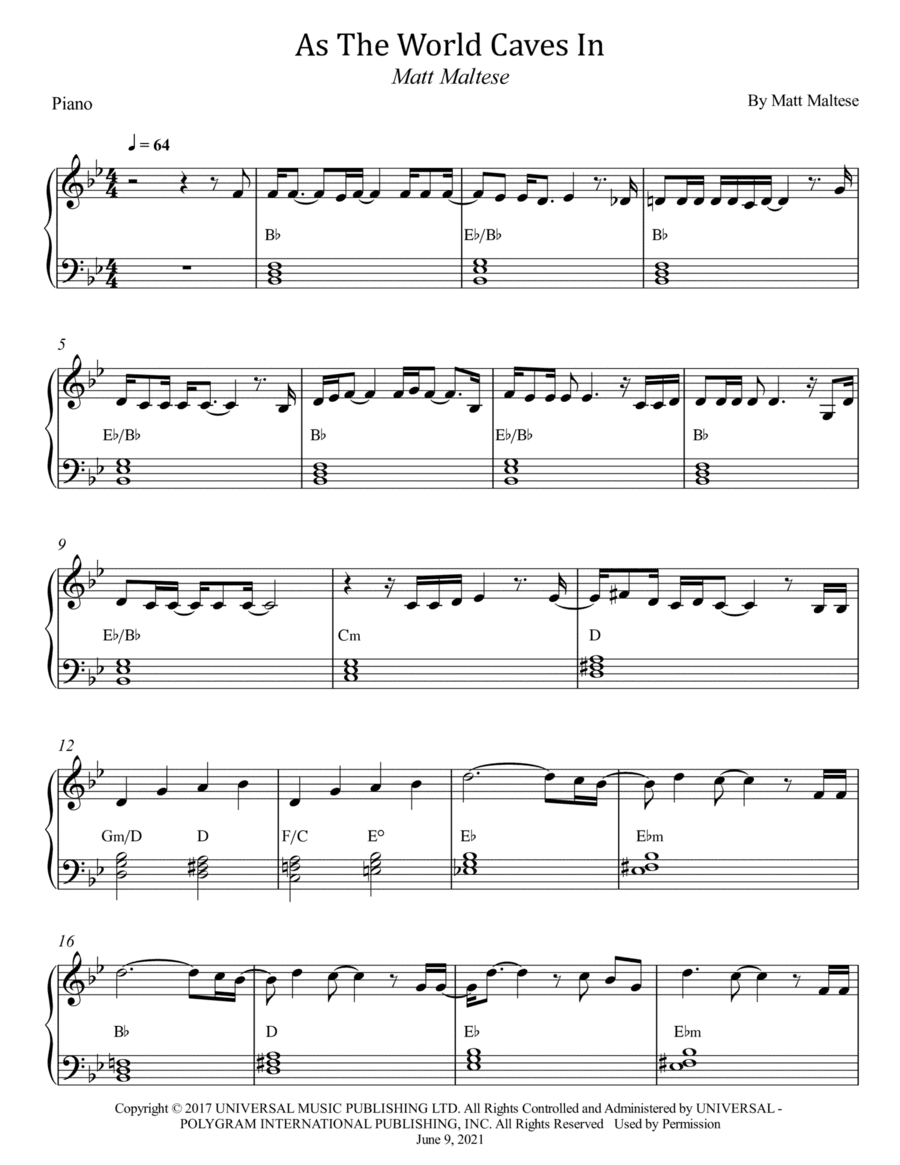 As The World Caves In (arr. Wesley S. SIlva)