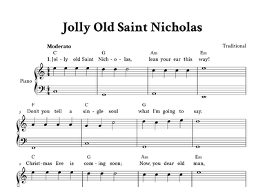 Jolly Old Saint Nicholas - Easy Piano in C (with Full Lyrics) (arr. Yuri Noronha)