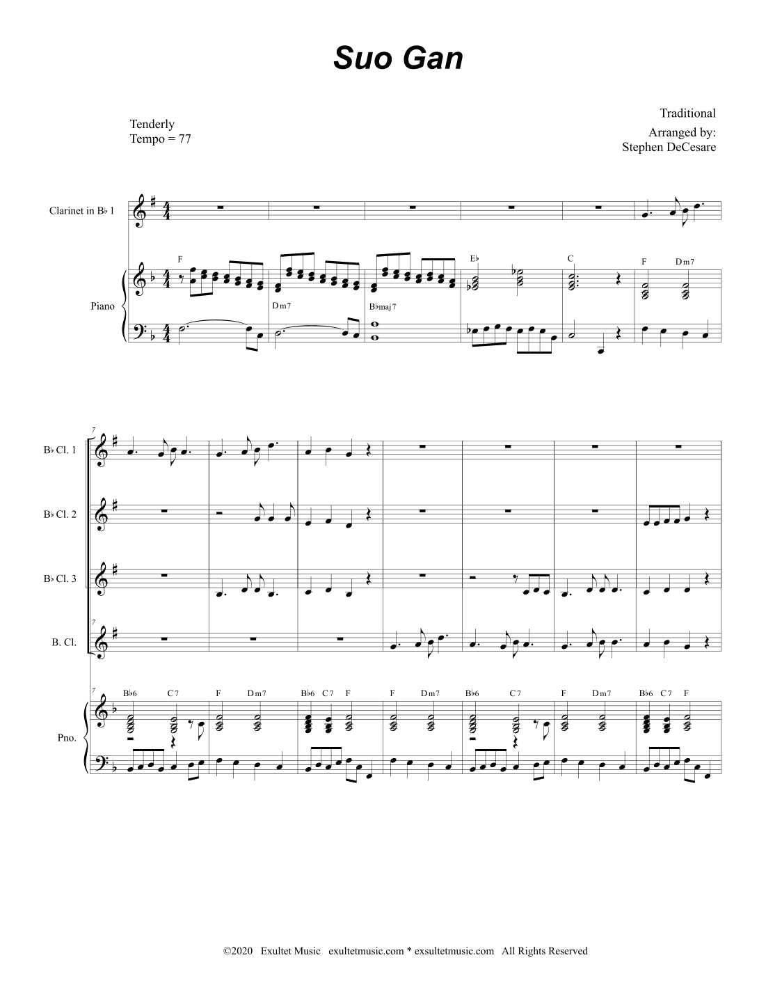 Suo Gan (Clarinet Choir and Piano) (arr. Stephen DeCesare)
