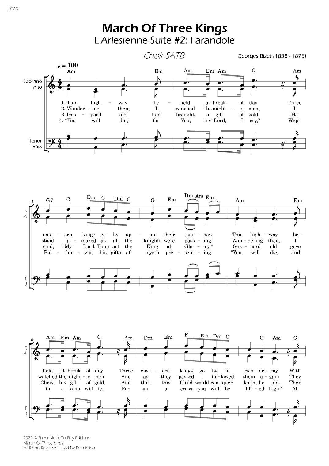 March Of Three Kings - Choir SATB - W/Chords (arr. César Madeira)