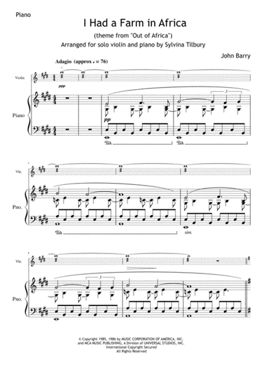 I Had A Farm In Africa (main Title) (arr. Sylvina Tilbury)