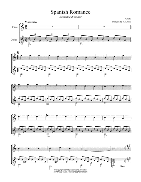 Spanish Romance, Romanza for flute and guitar (A Minor) (arr. K. Krantz)
