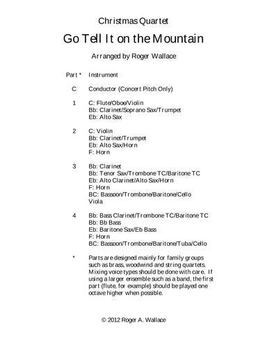 Go Tell It on the Mountain (Clarinet Quartet) (arr. Roger Wallace)