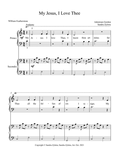 My Jesus, I Love Thee (beginning solo with optional elementary duet) (arr. Sandra Zylstra)