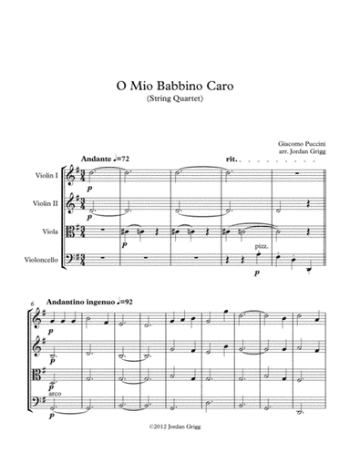O Mio Babbino Caro (String Quartet) (arr. Jordan Grigg)