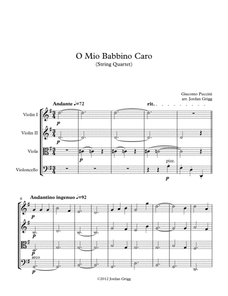 O Mio Babbino Caro (String Quartet) (arr. Jordan Grigg)